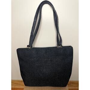 CAPACCIOLI Navy‎ Blue Woven Leather Trim Handbag Made in Italy Luxe Resort Beach